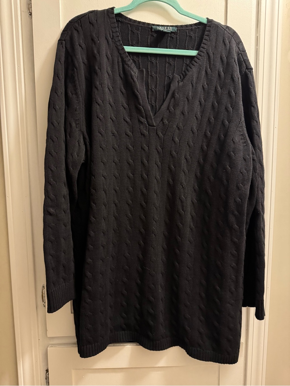 Ralph Lauren Black Cable-Knit V-Neck Sweater 3x